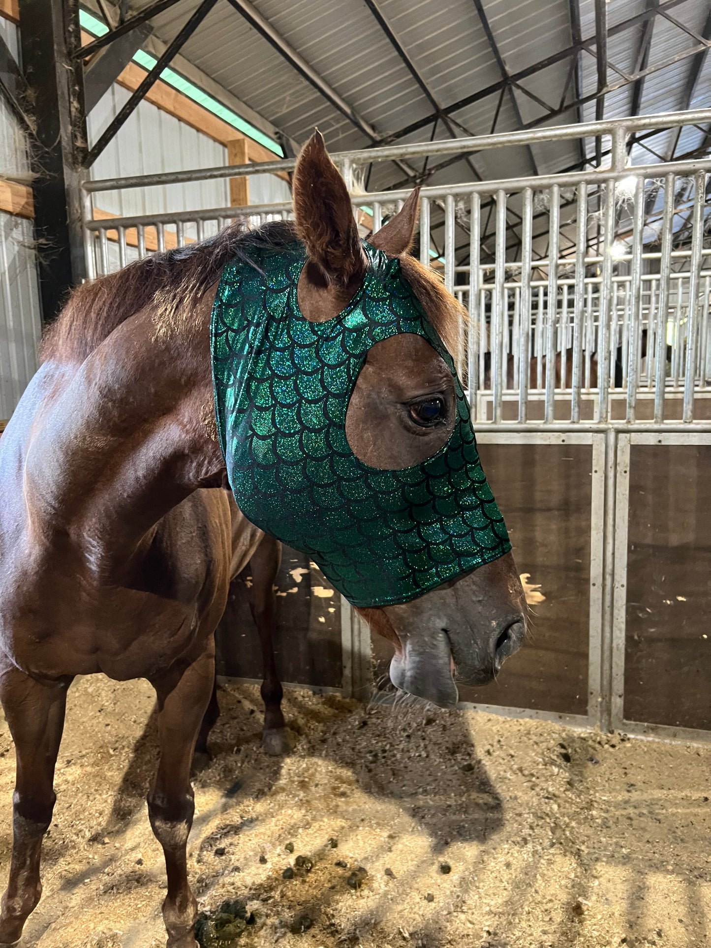 Green Dragon Scale Spandex Face Mask for Horses