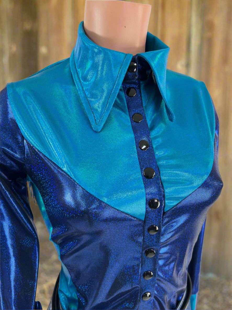 Sierra Blue Snap Front Rodeo Shirt with Yoke Fringe Rodeo Shirt Riverside Rodeo Shirts