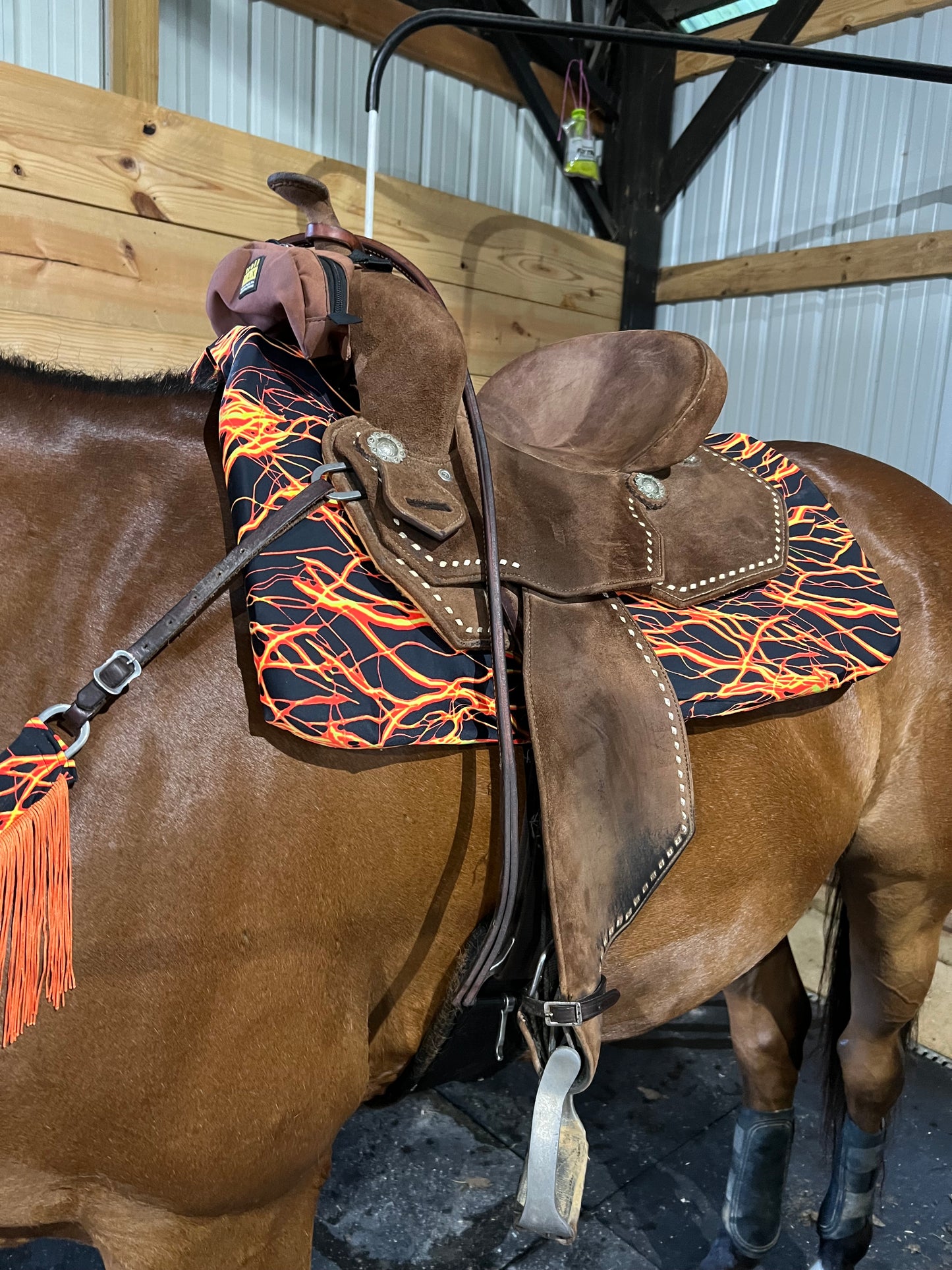 Western Saddle Pad COVER in Neon Orange Lightning (Saddle Pad Cover Only)