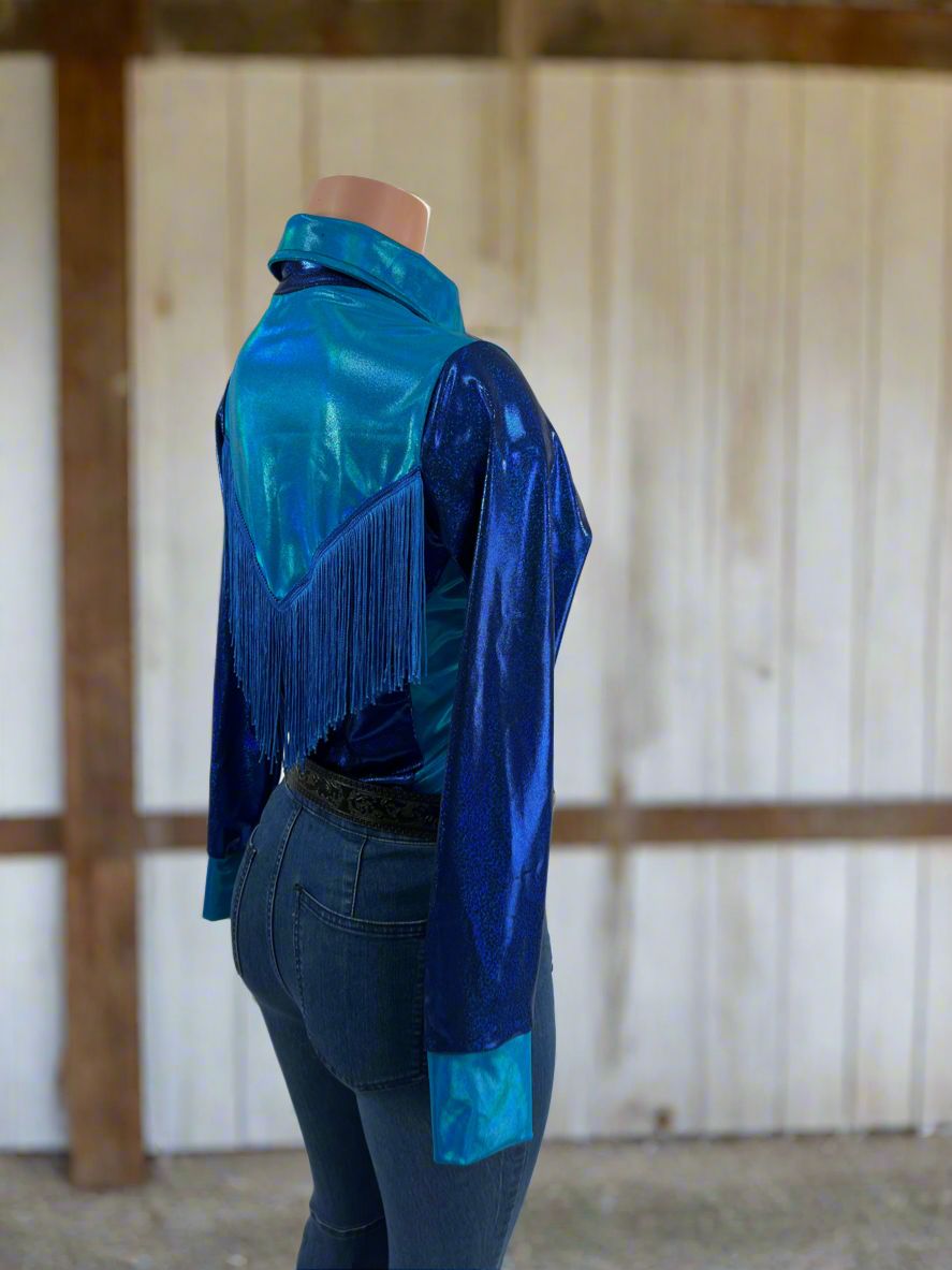Sierra Blue Snap Front Rodeo Shirt with Yoke Fringe Rodeo Shirt Riverside Rodeo Shirts