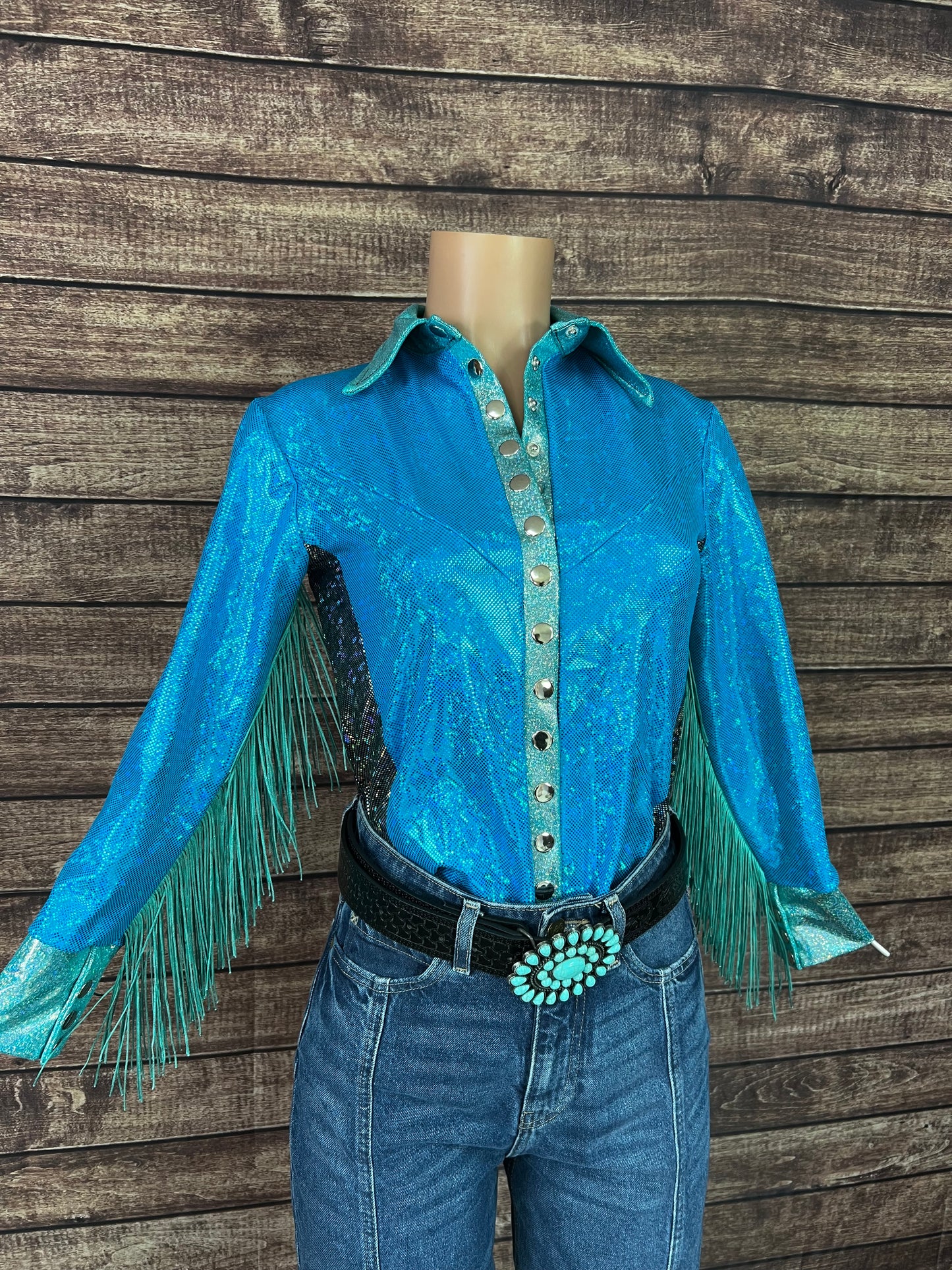 Turquoise Kaleidoscope Lightning Bolt Snap Front Rodeo Shirt