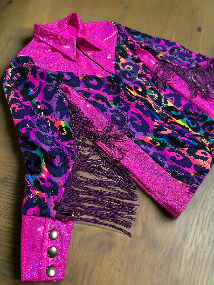 Neon Pink and Rainbow Leopard Rodeo Shirt Rodeo Shirt Riverside Rodeo Shirts