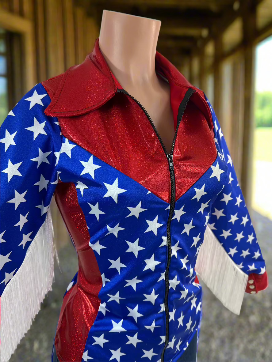 Firecracker Rodeo Shirt with White Fringe - Riverside Rodeo Shirts