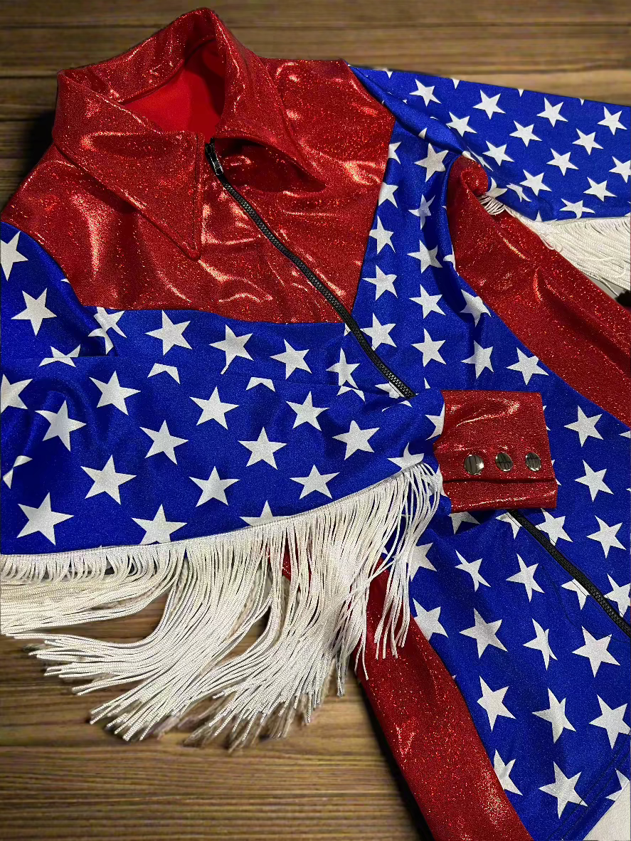 Firecracker Rodeo Shirt with White Fringe - Riverside Rodeo Shirts