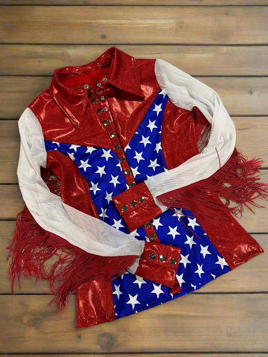 Star Spangled Mesh Sleeve, Snap Front Rodeo Shirt - Riverside Rodeo Shirts