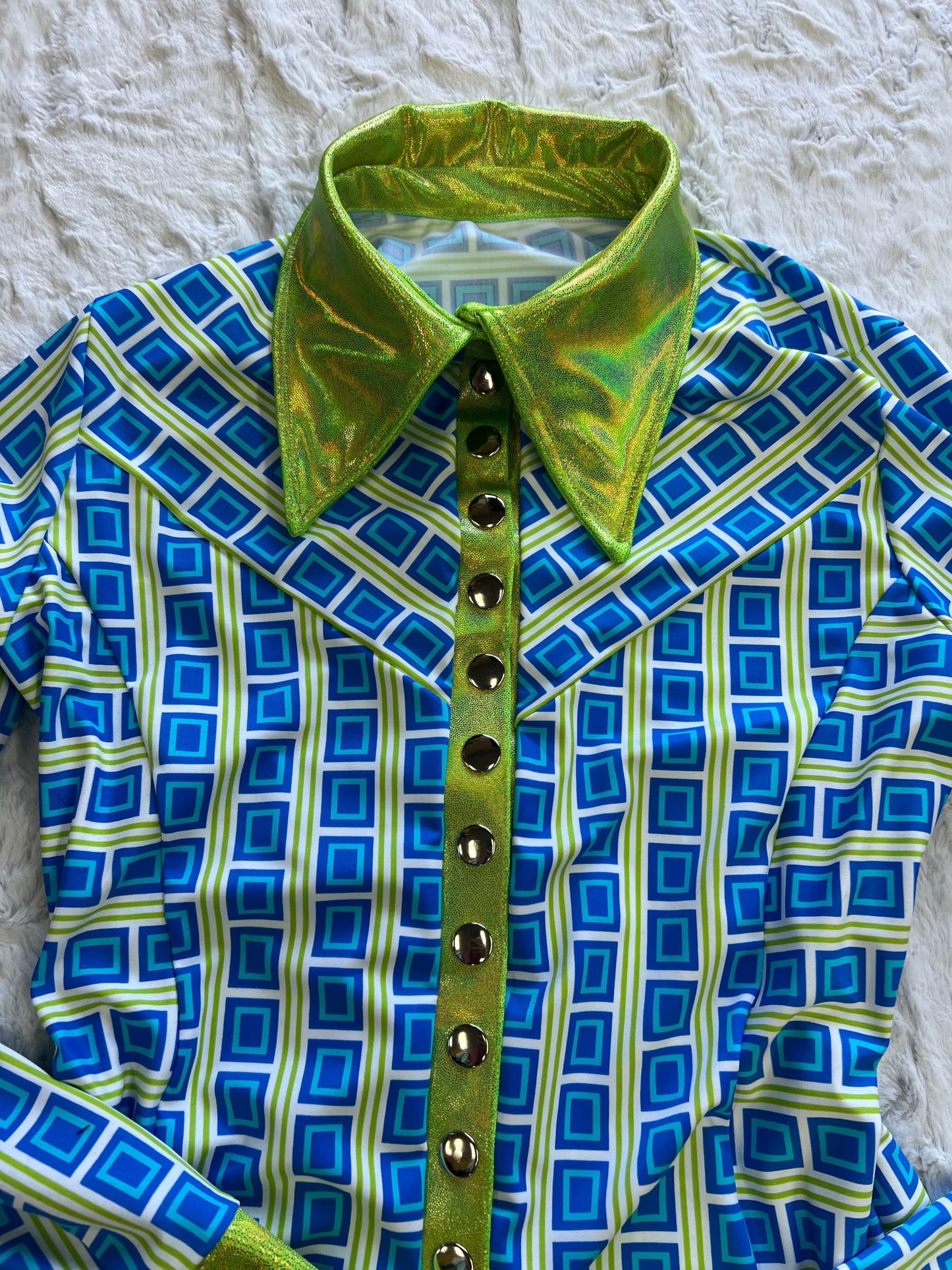 Ready To Ship SIZE SMALL Retro Geo Print Snap Front Rodeo Shirt - Riverside Rodeo Shirts