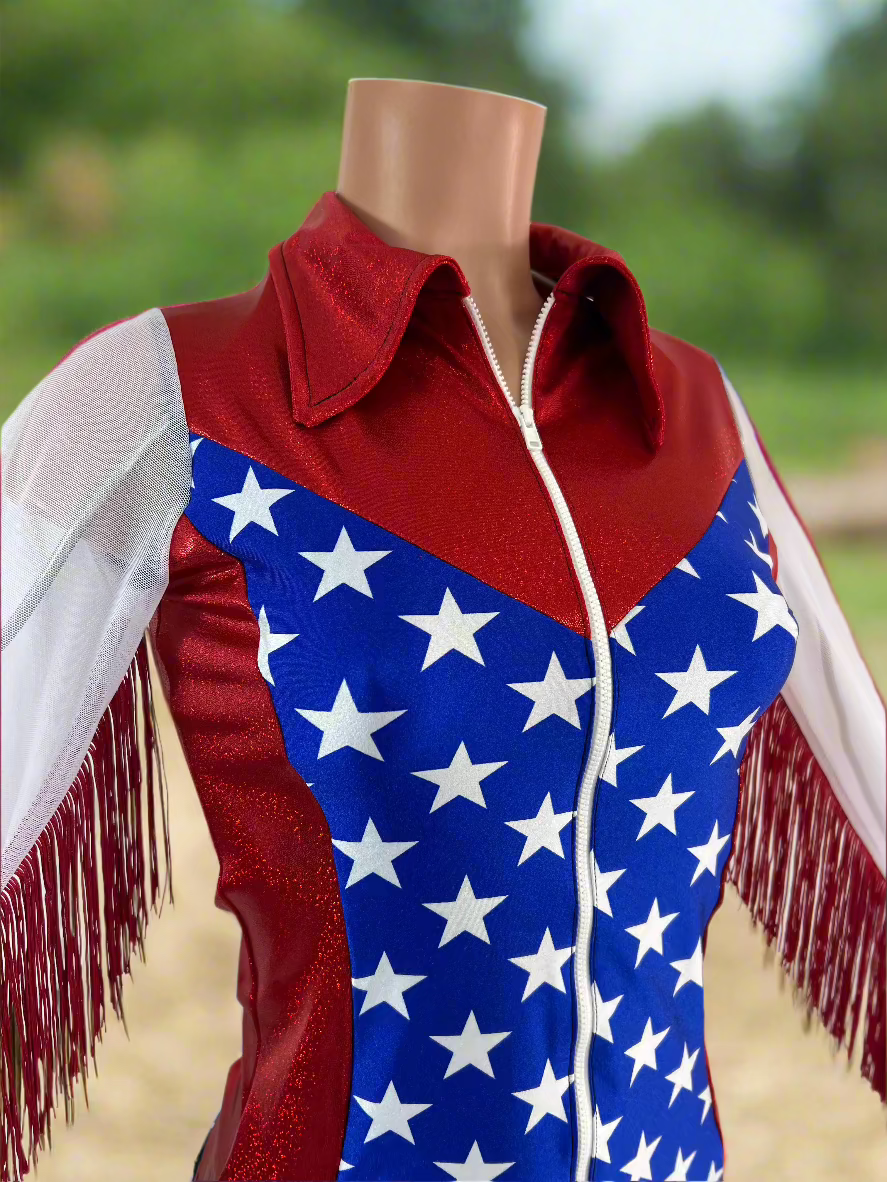 Star Spangled Mesh Sleeve, Zipper Front Rodeo Shirt Rodeo Shirt Riverside Rodeo Shirts