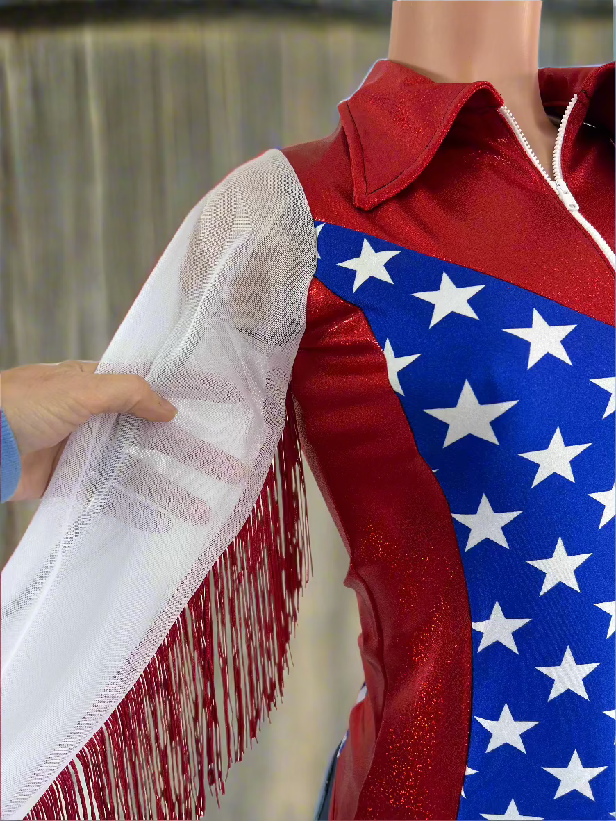 Star Spangled Mesh Sleeve, Zipper Front Rodeo Shirt Rodeo Shirt Riverside Rodeo Shirts