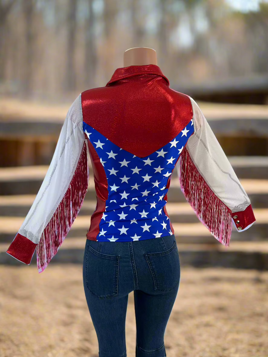 Star Spangled Mesh Sleeve, Zipper Front Rodeo Shirt Rodeo Shirt Riverside Rodeo Shirts