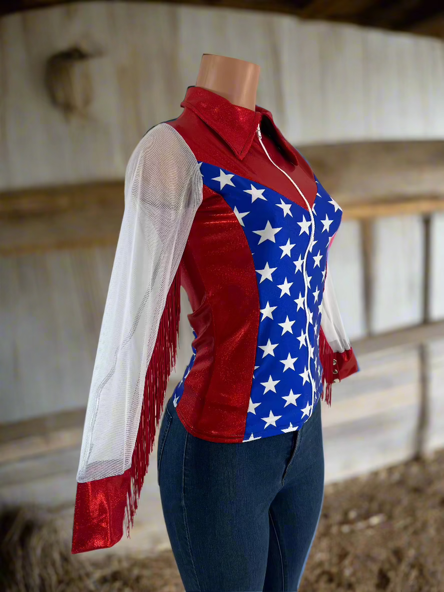 Star Spangled Mesh Sleeve, Zipper Front Rodeo Shirt Rodeo Shirt Riverside Rodeo Shirts