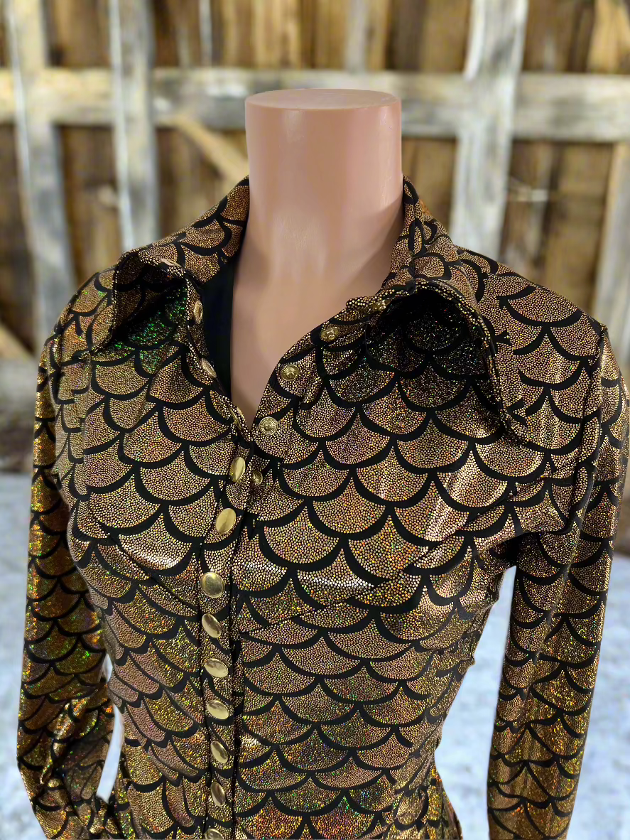 Gold dragon Scale Snap Front Metallic Rodeo Shirt Rodeo Shirt Riverside Rodeo Shirts