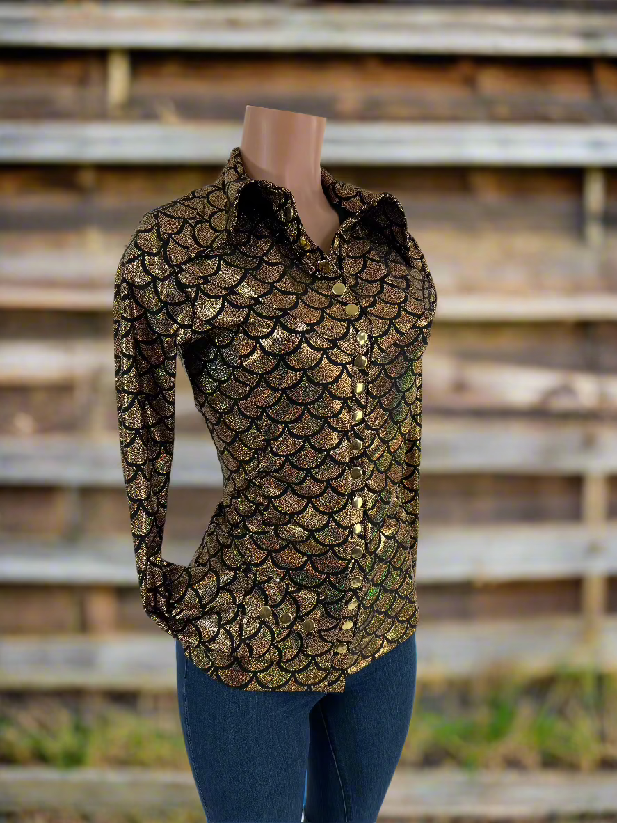 Gold dragon Scale Snap Front Metallic Rodeo Shirt Rodeo Shirt Riverside Rodeo Shirts
