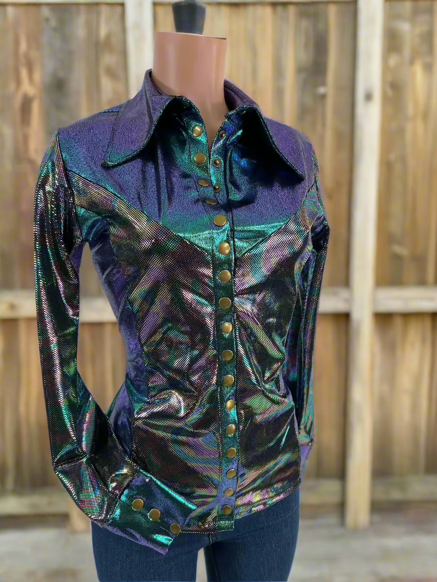 Oil Slick and Scarab Snap Front Holographic Rodeo Shirt Rodeo Shirt Riverside Rodeo Shirts