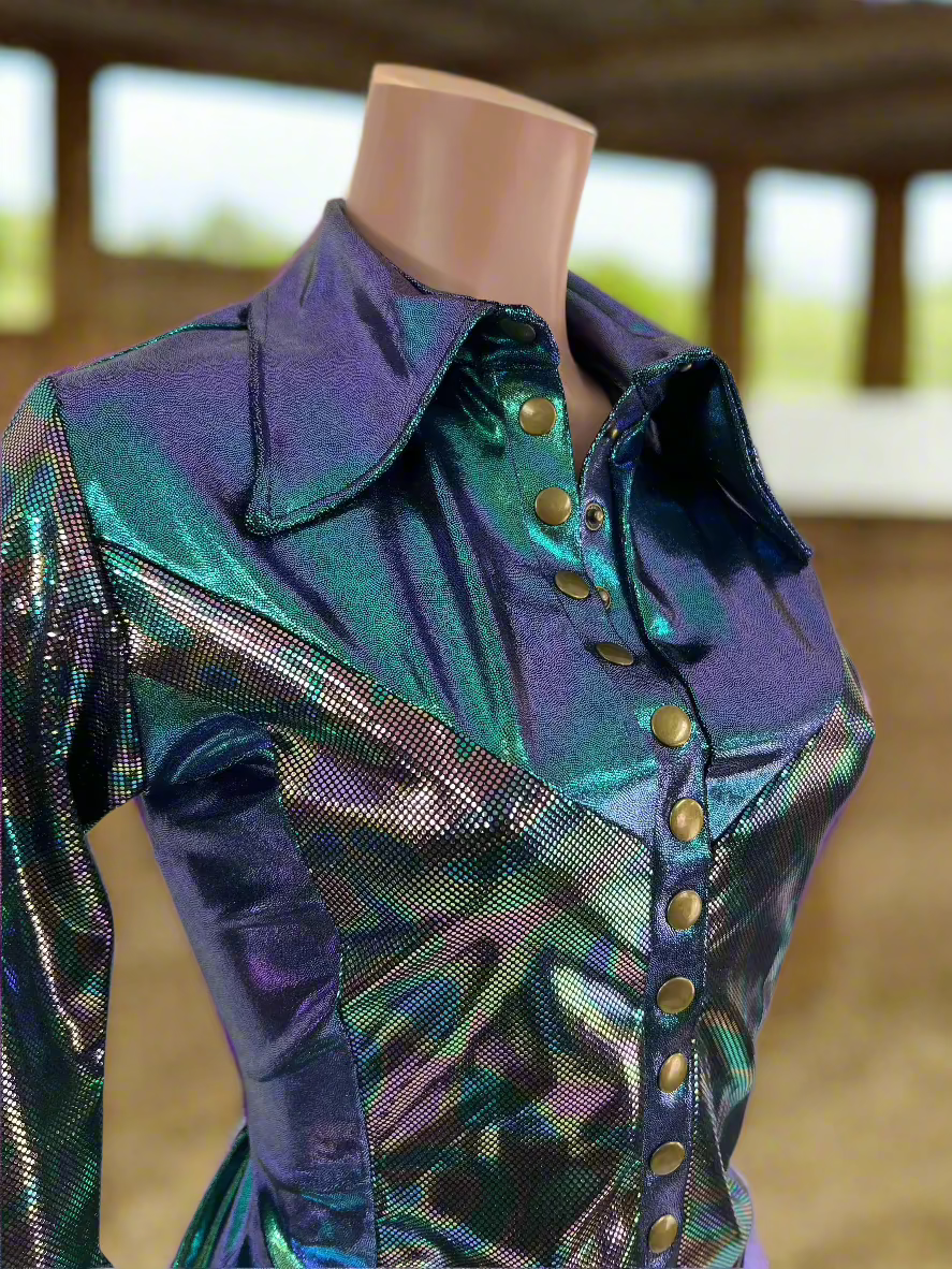 Oil Slick and Scarab Snap Front Holographic Rodeo Shirt Rodeo Shirt Riverside Rodeo Shirts
