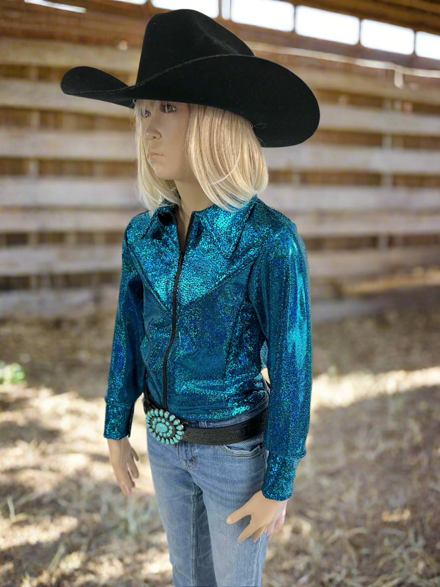 Turquoise Sparkle Zipper Front Rodeo Shirt - Riverside Rodeo Shirts