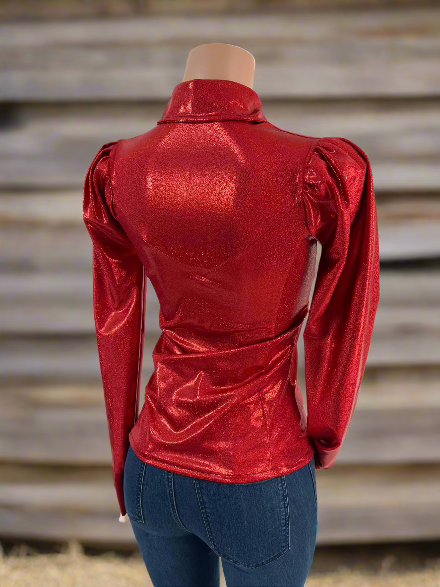 Red Sparkly Snap Front Rodeo Shirt with Puffed Sleeves Rodeo Shirt Riverside Rodeo Shirts