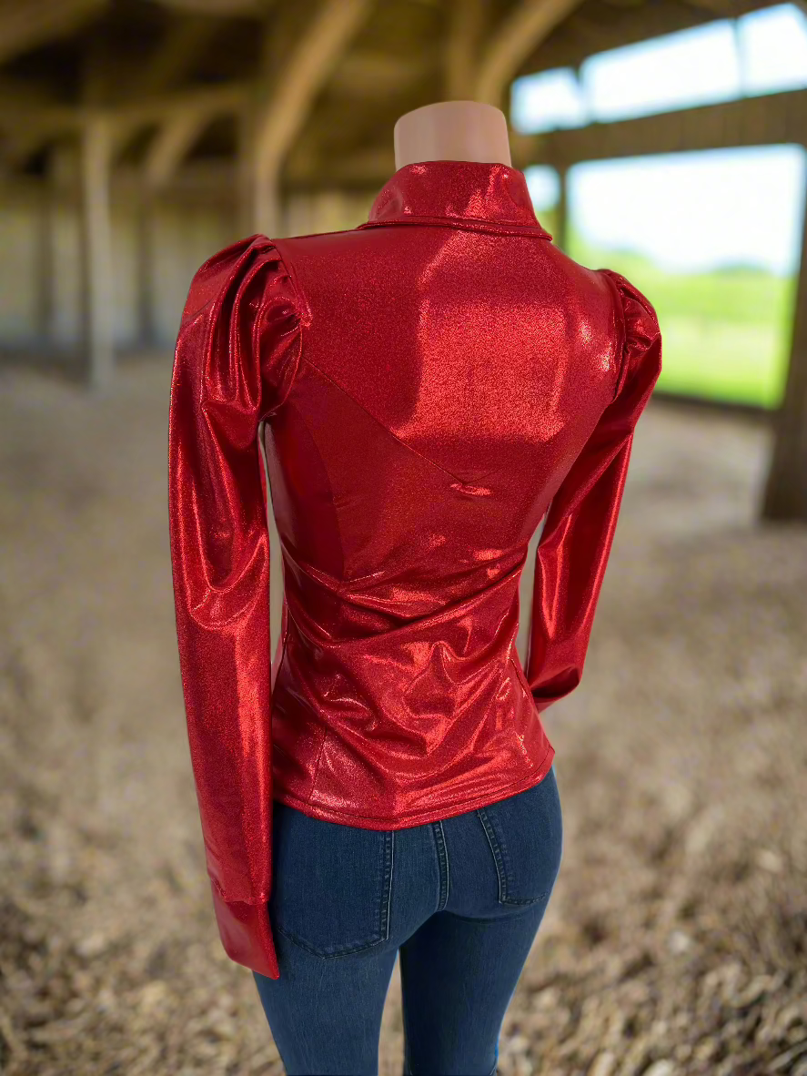 Red Sparkly Snap Front Rodeo Shirt with Puffed Sleeves Rodeo Shirt Riverside Rodeo Shirts