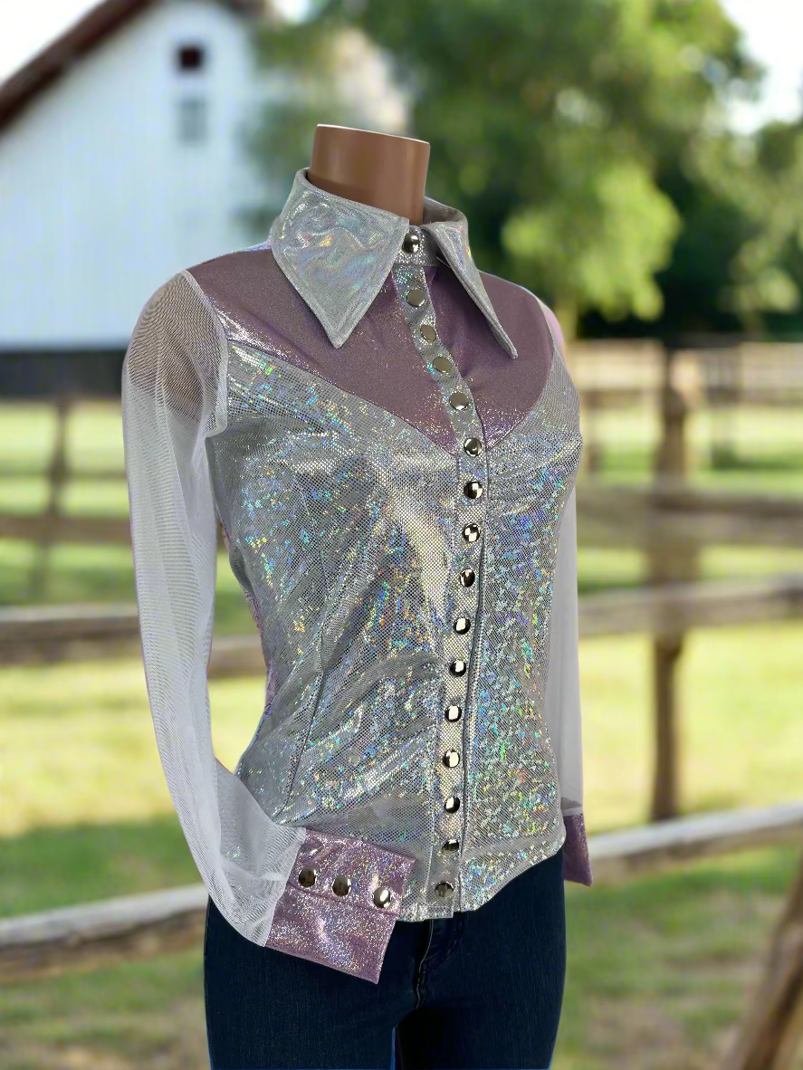 Lilac Kaleidoscope Mesh Sleeve, Snap Front Rodeo Shirt Rodeo Shirt Riverside Rodeo Shirts