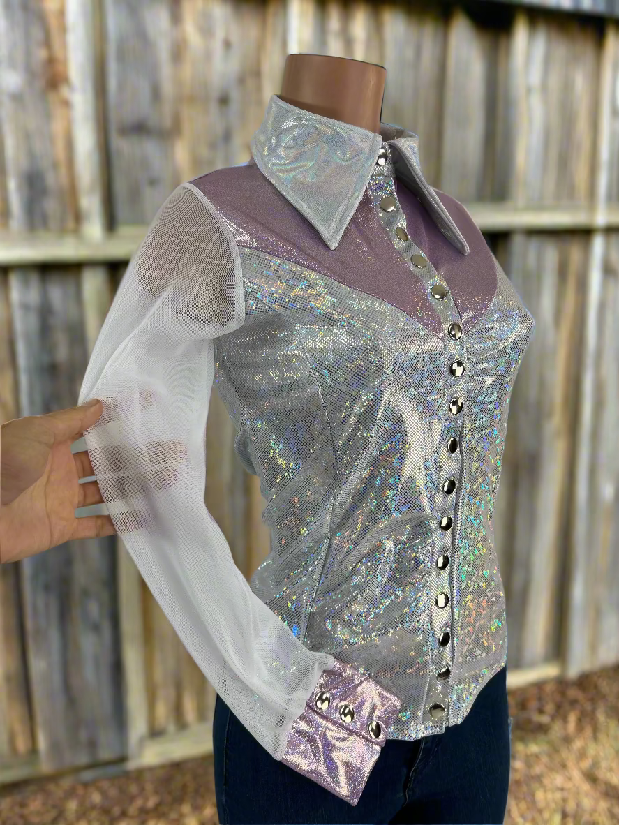 Lilac Kaleidoscope Mesh Sleeve, Snap Front Rodeo Shirt Rodeo Shirt Riverside Rodeo Shirts