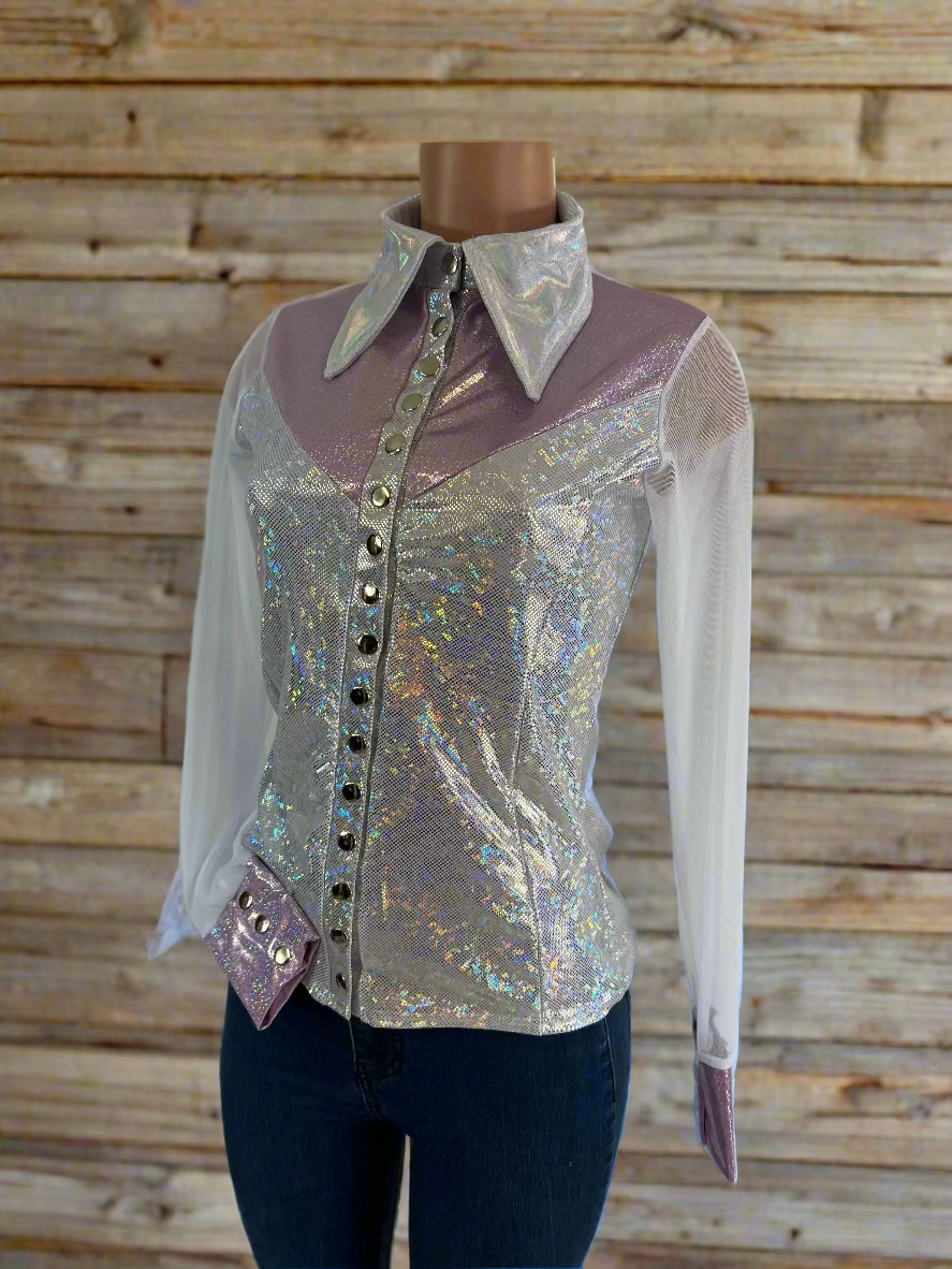 Lilac Kaleidoscope Mesh Sleeve, Snap Front Rodeo Shirt Rodeo Shirt Riverside Rodeo Shirts