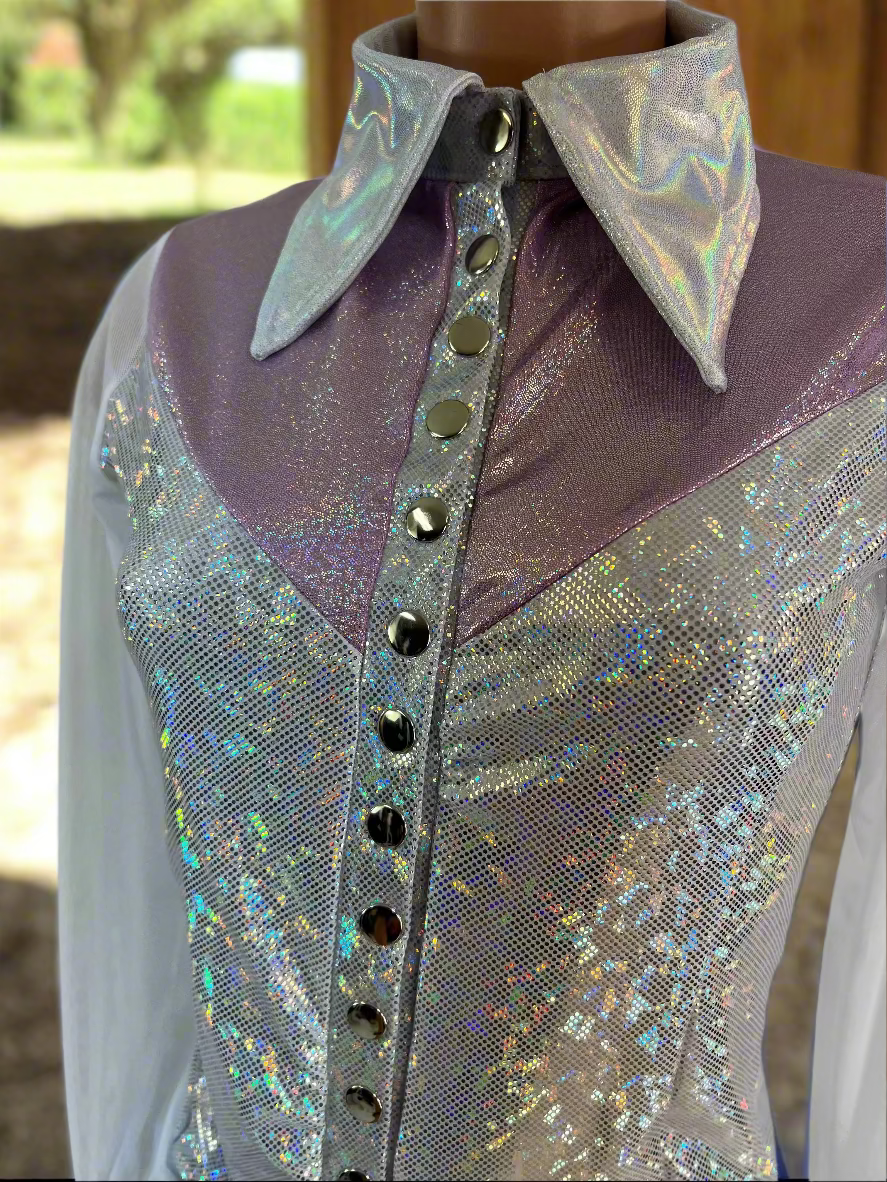 Lilac Kaleidoscope Mesh Sleeve, Snap Front Rodeo Shirt Rodeo Shirt Riverside Rodeo Shirts