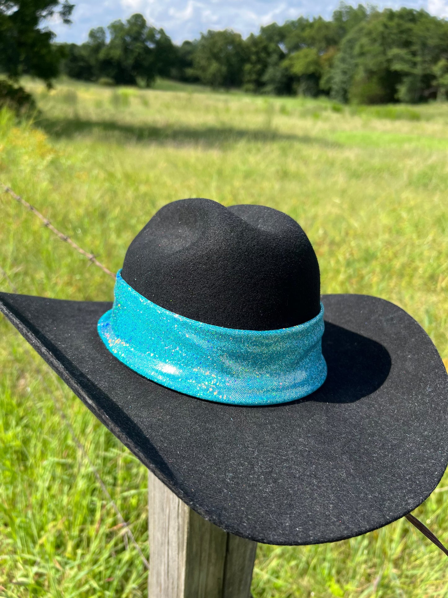 Seafoam Holographic Hat Band Fly Bonnet Riverside Rodeo Shirts