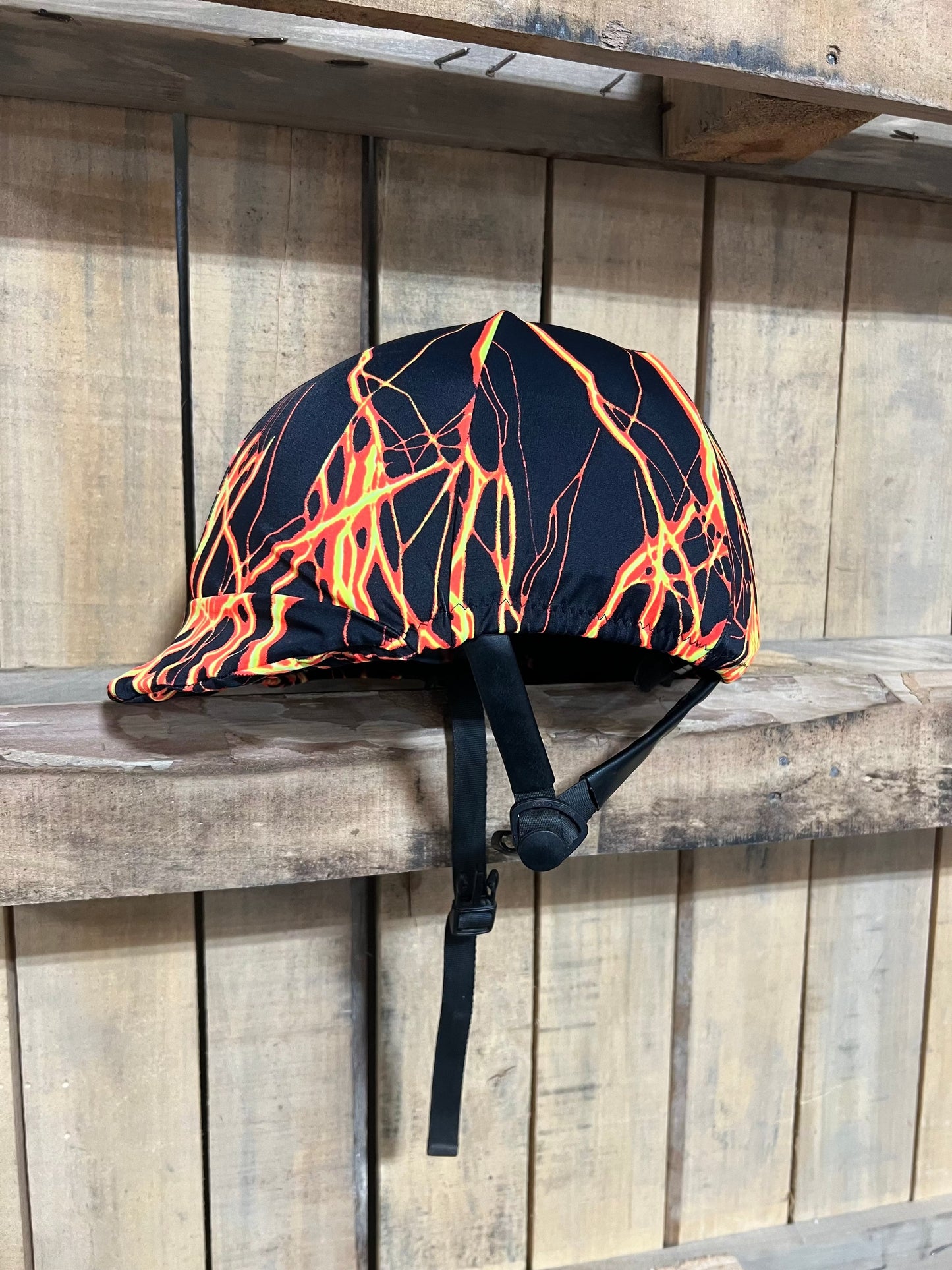 Neon Orange Lightning Helmet Cover Fly Bonnet Riverside Rodeo Shirts