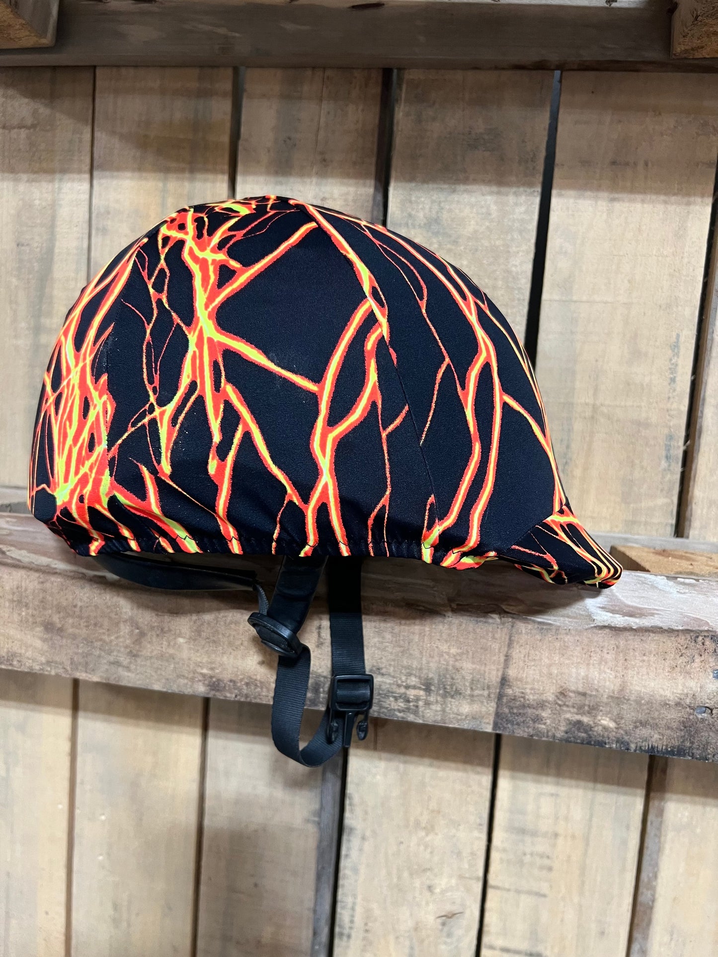 Neon Orange Lightning Helmet Cover Fly Bonnet Riverside Rodeo Shirts