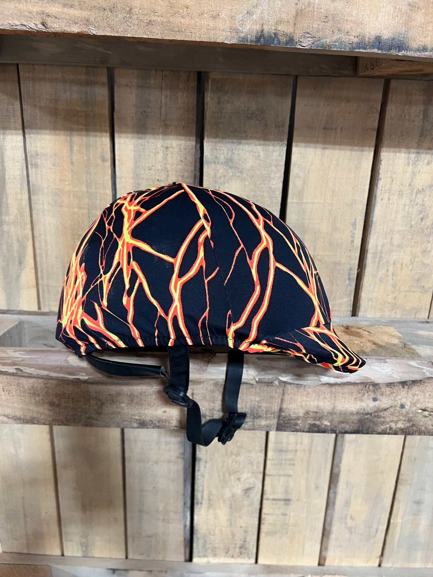 Neon Orange Lightning Helmet Cover Fly Bonnet Riverside Rodeo Shirts