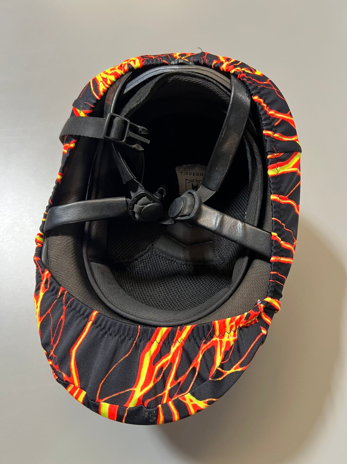 Neon Orange Lightning Helmet Cover Fly Bonnet Riverside Rodeo Shirts
