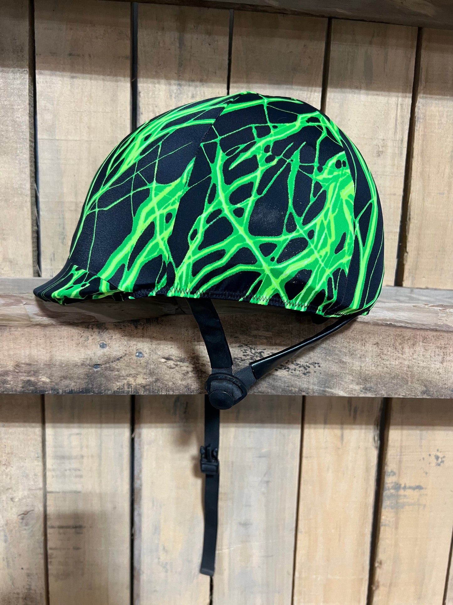 Neon Green Lightning Helmet Cover Fly Bonnet Riverside Rodeo Shirts
