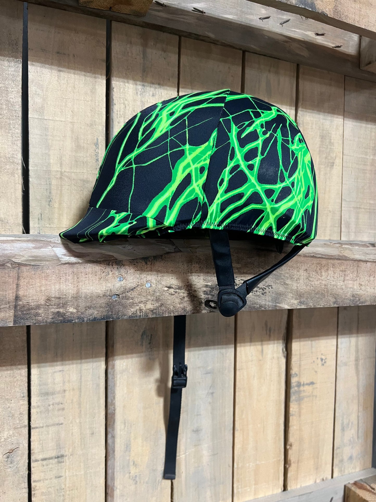Neon Green Lightning Helmet Cover Fly Bonnet Riverside Rodeo Shirts