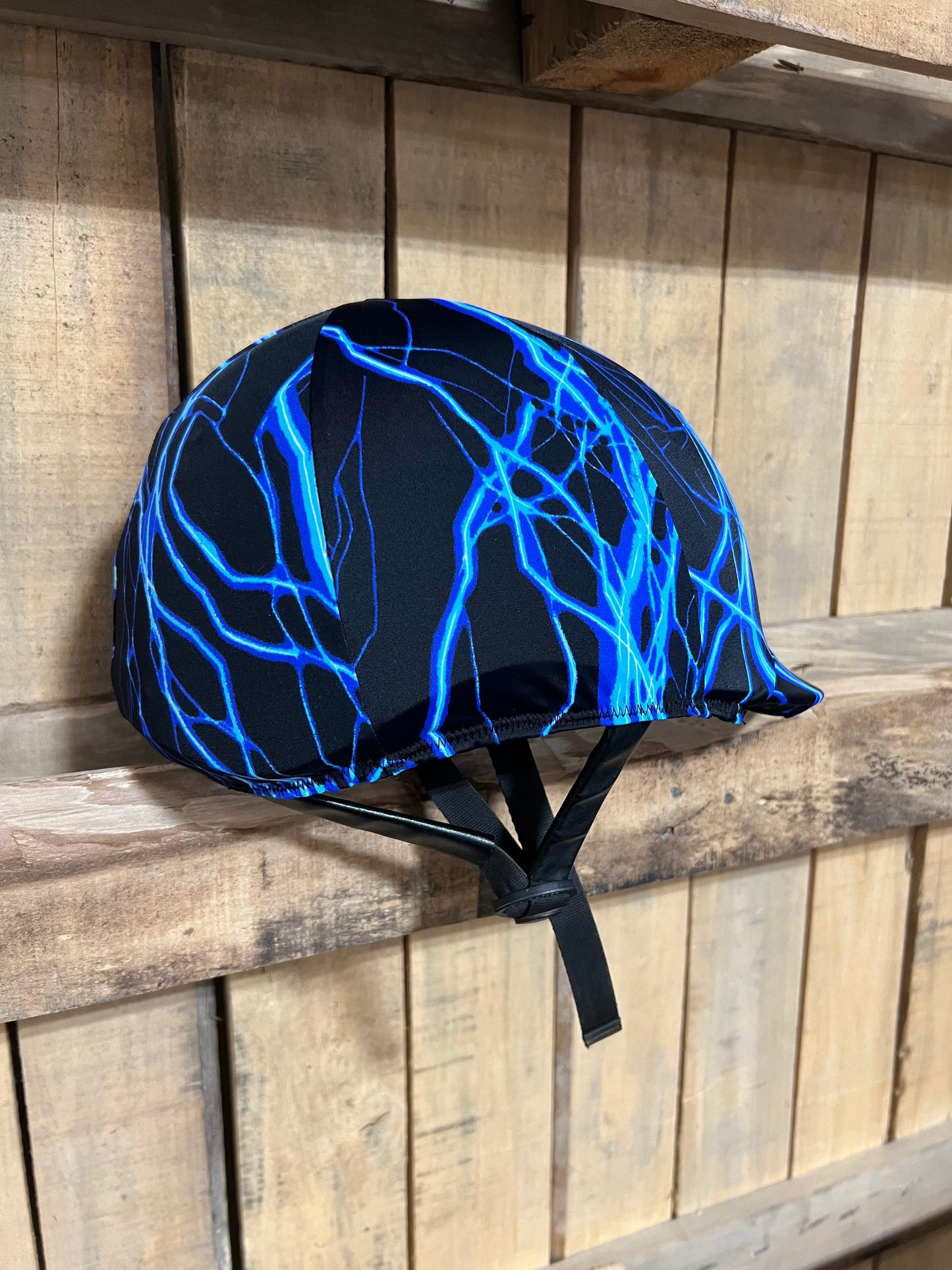 Neon Blue Lightning Helmet Cover Fly Bonnet Riverside Rodeo Shirts