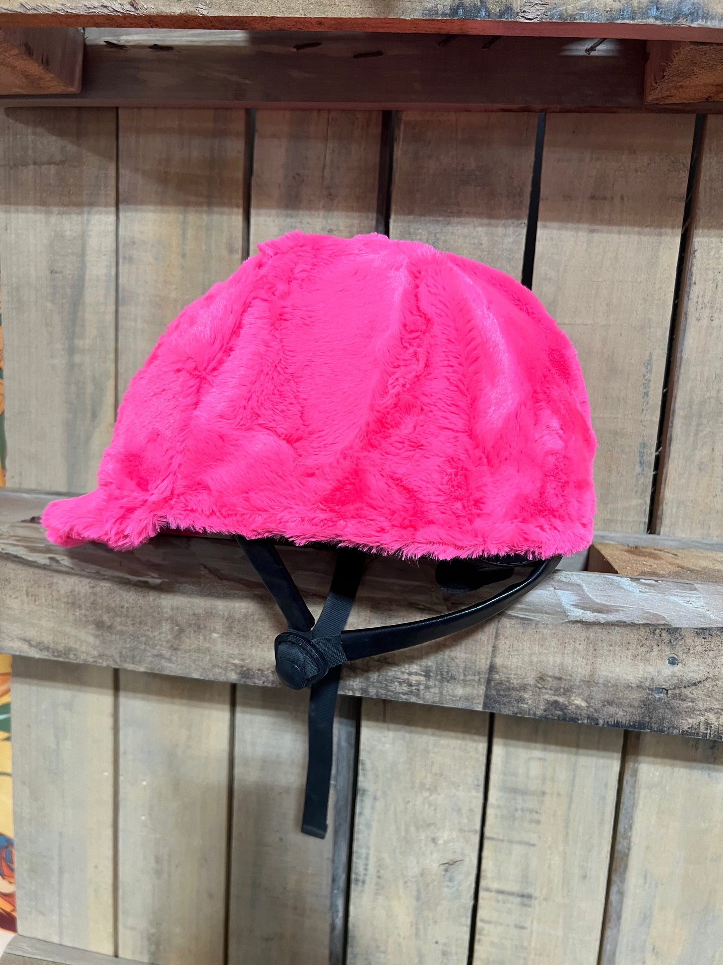 Neon Pink Minky Faux Fur Helmet Cover Fly Bonnet Riverside Rodeo Shirts
