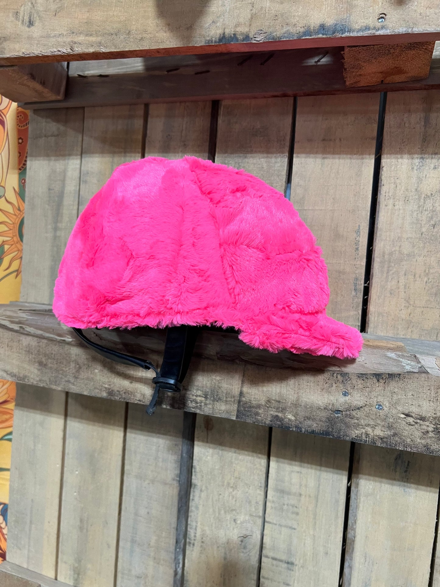 Neon Pink Minky Faux Fur Helmet Cover Fly Bonnet Riverside Rodeo Shirts