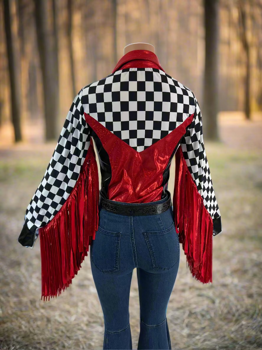 Checks in the Red Snap Front Rodeo Shirt with Thunderbird Fringe Rodeo Shirt Riverside Rodeo Shirts