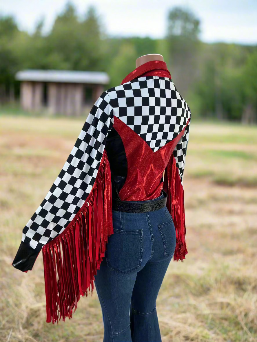 Checks in the Red Snap Front Rodeo Shirt with Thunderbird Fringe Rodeo Shirt Riverside Rodeo Shirts