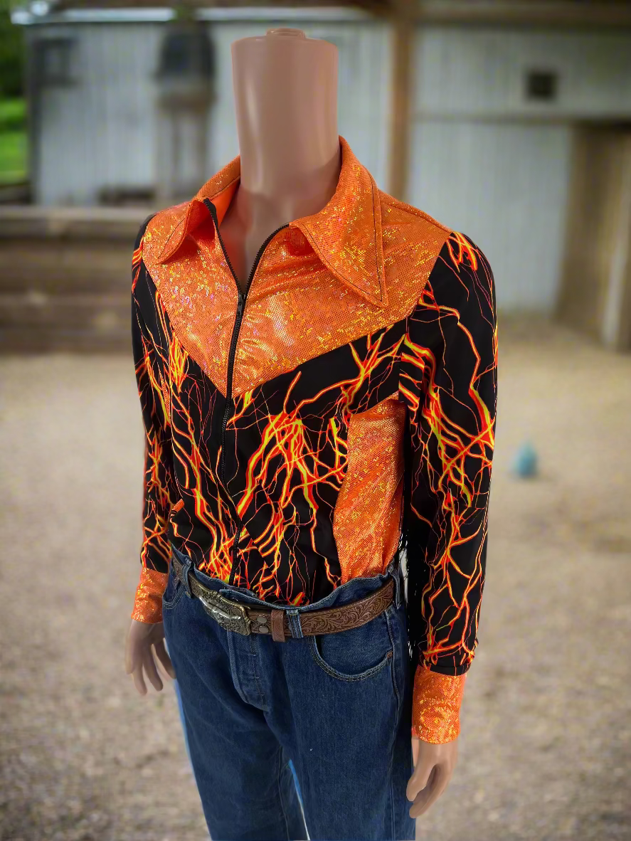 Mens Neon Orange Lightning Rodeo Shirt Rodeo Shirt Riverside Rodeo Shirts