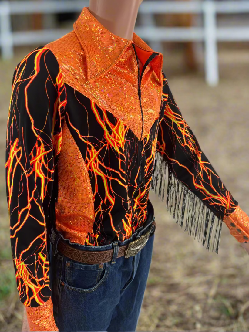 Mens Neon Orange Lightning Rodeo Shirt Rodeo Shirt Riverside Rodeo Shirts