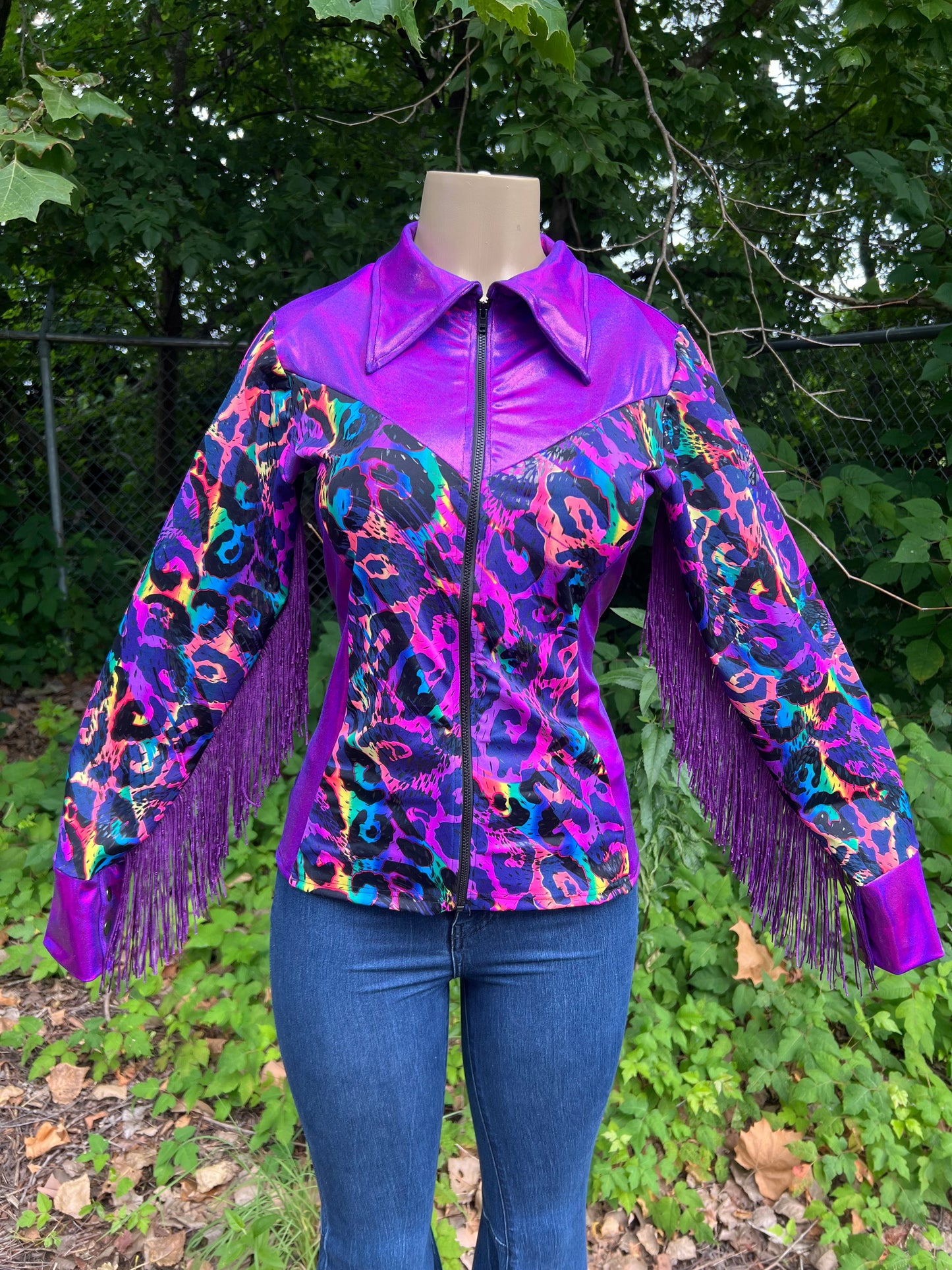 Grape Holo and Rainbow Leopard Rodeo Shirt - Riverside Rodeo Shirts