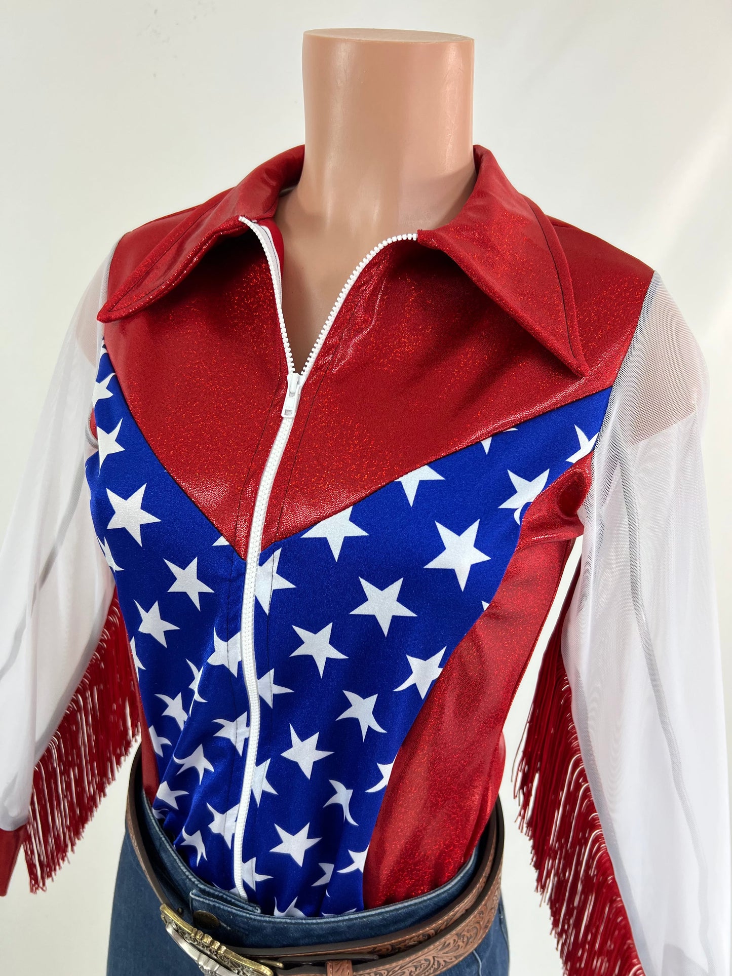 Star Spangled Mesh Sleeve, Zipper Front Rodeo Shirt Rodeo Shirt Riverside Rodeo Shirts