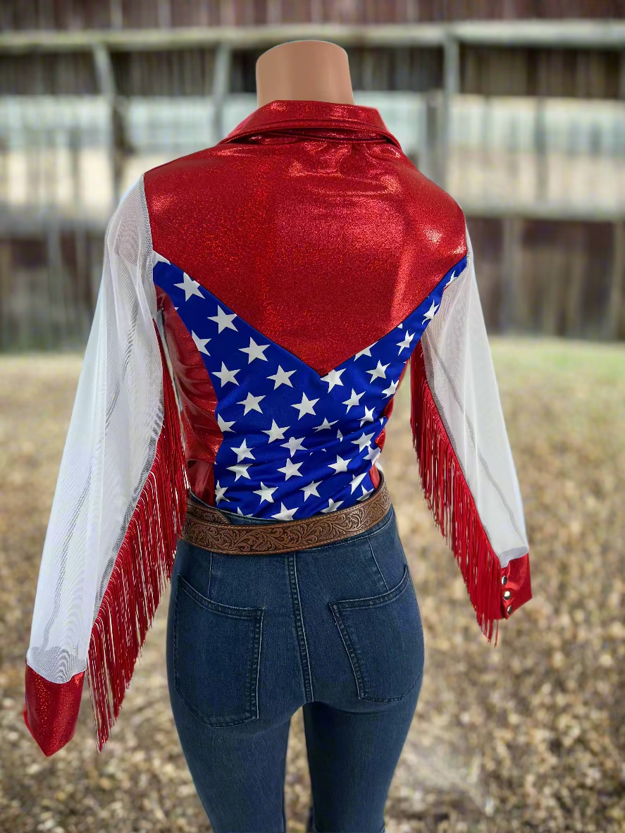 Star Spangled Mesh Sleeve, Zipper Front Rodeo Shirt Rodeo Shirt Riverside Rodeo Shirts