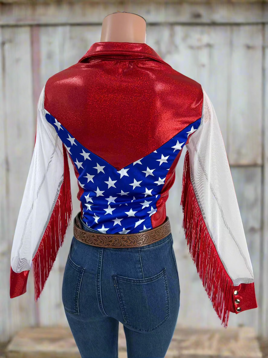 Star Spangled Mesh Sleeve, Zipper Front Rodeo Shirt Rodeo Shirt Riverside Rodeo Shirts