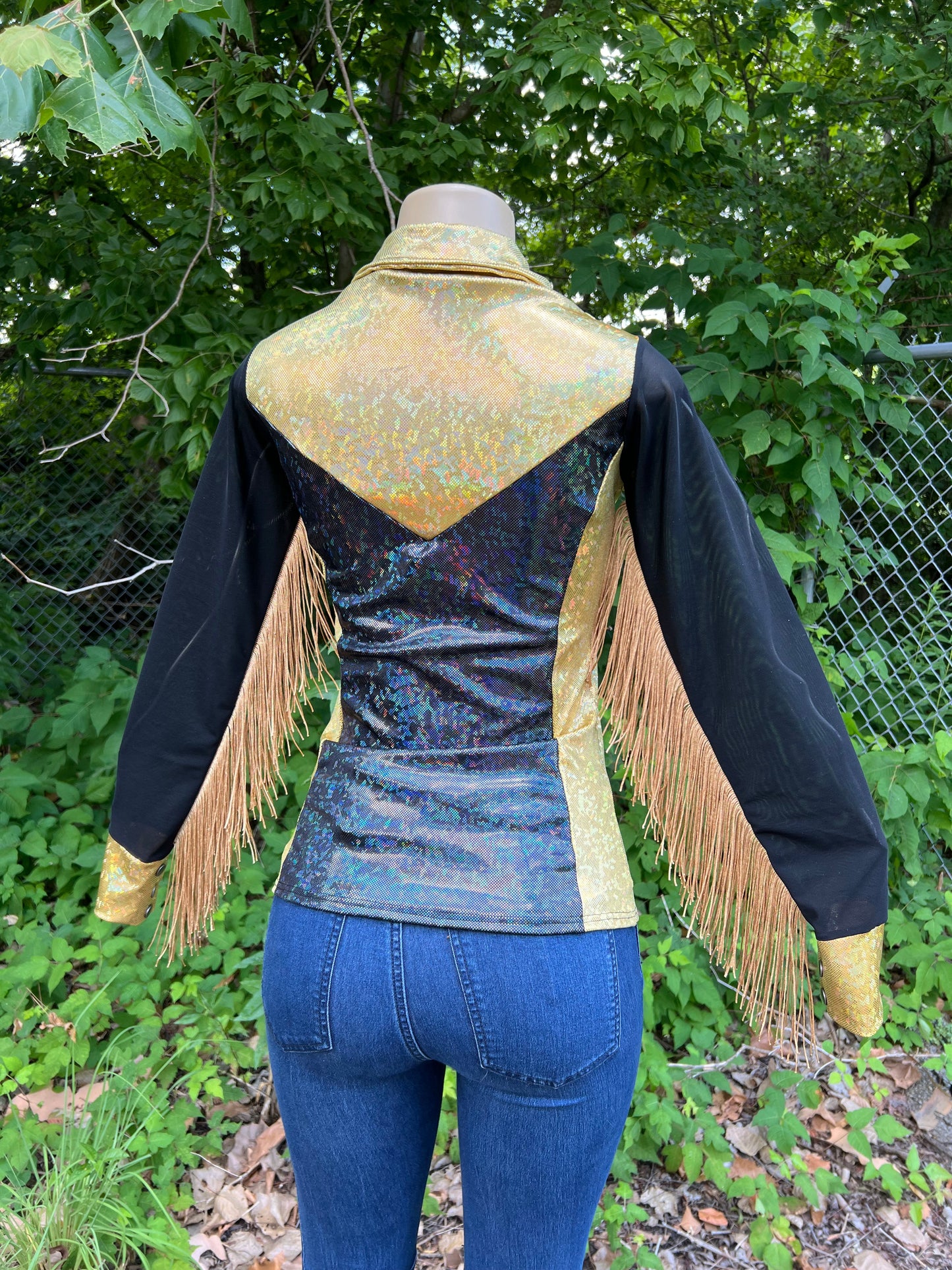 Gold and Black Kaleidoscope Mesh Sleeve Rodeo Shirt Rodeo Shirt Riverside Rodeo Shirts