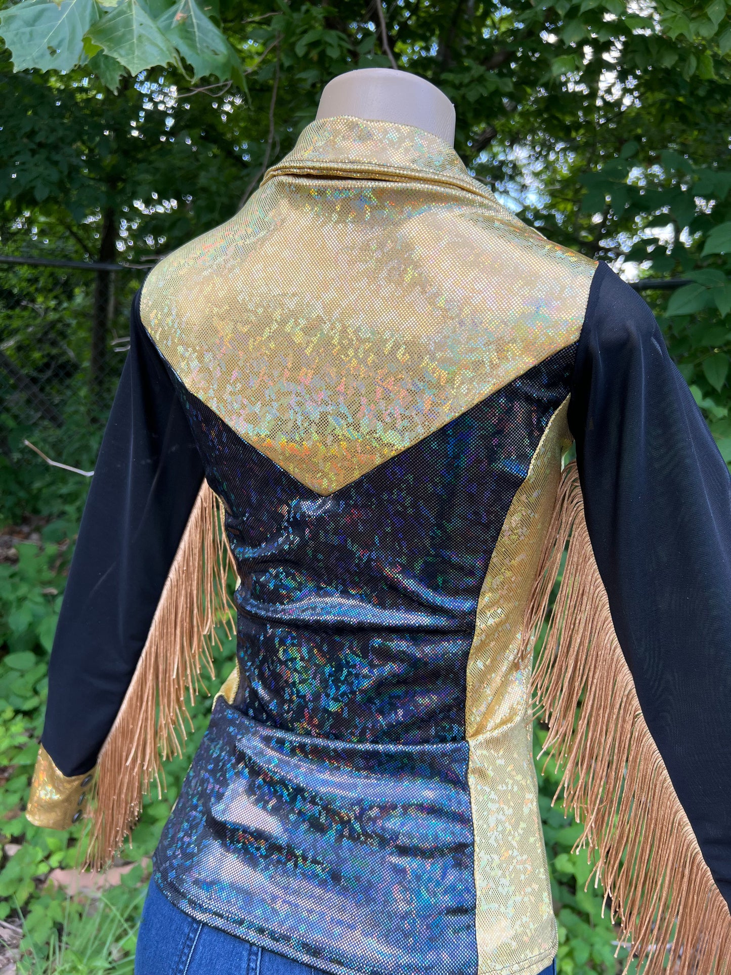 Gold and Black Kaleidoscope Mesh Sleeve Rodeo Shirt Rodeo Shirt Riverside Rodeo Shirts
