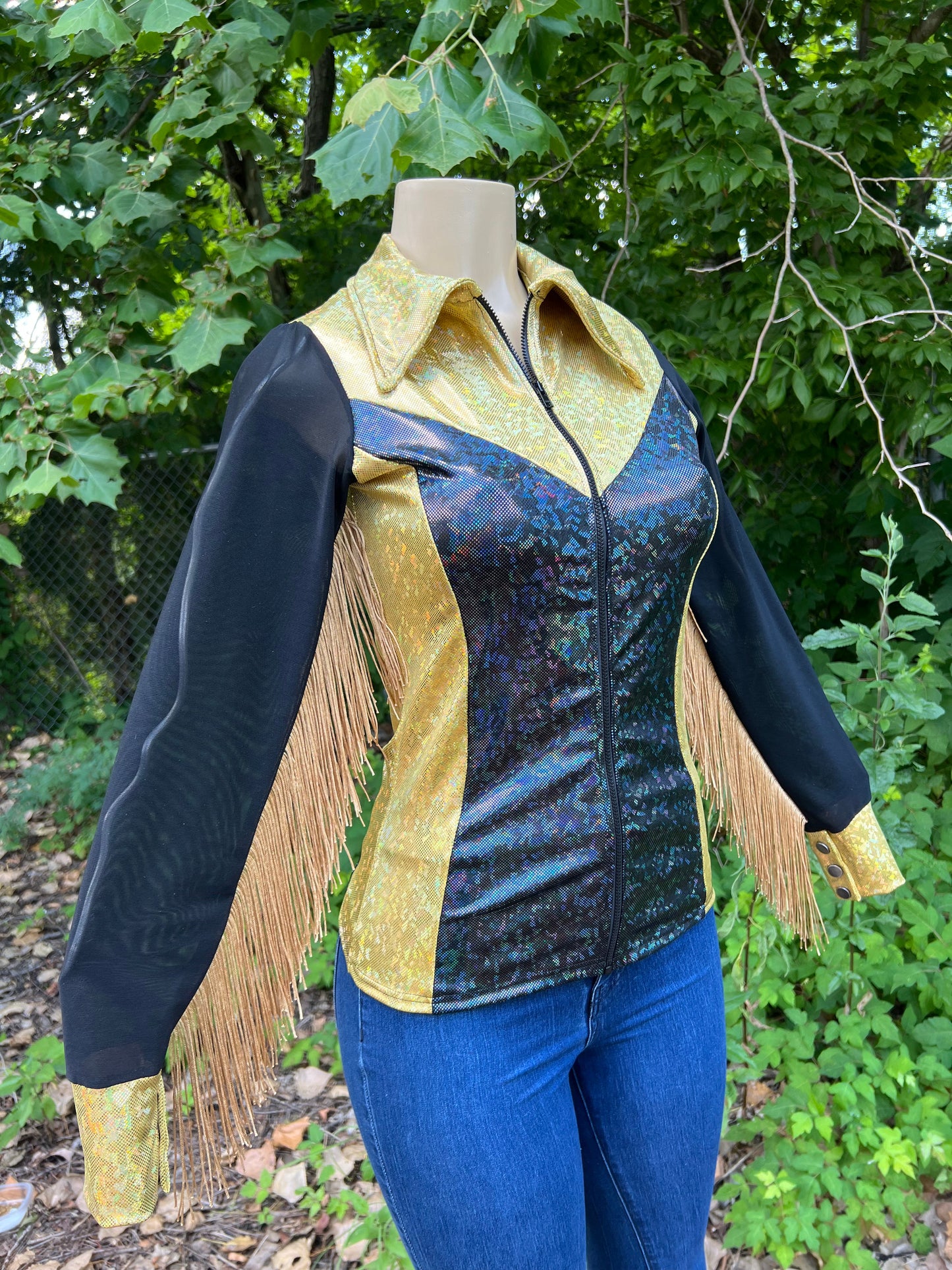 Gold and Black Kaleidoscope Mesh Sleeve Rodeo Shirt Rodeo Shirt Riverside Rodeo Shirts