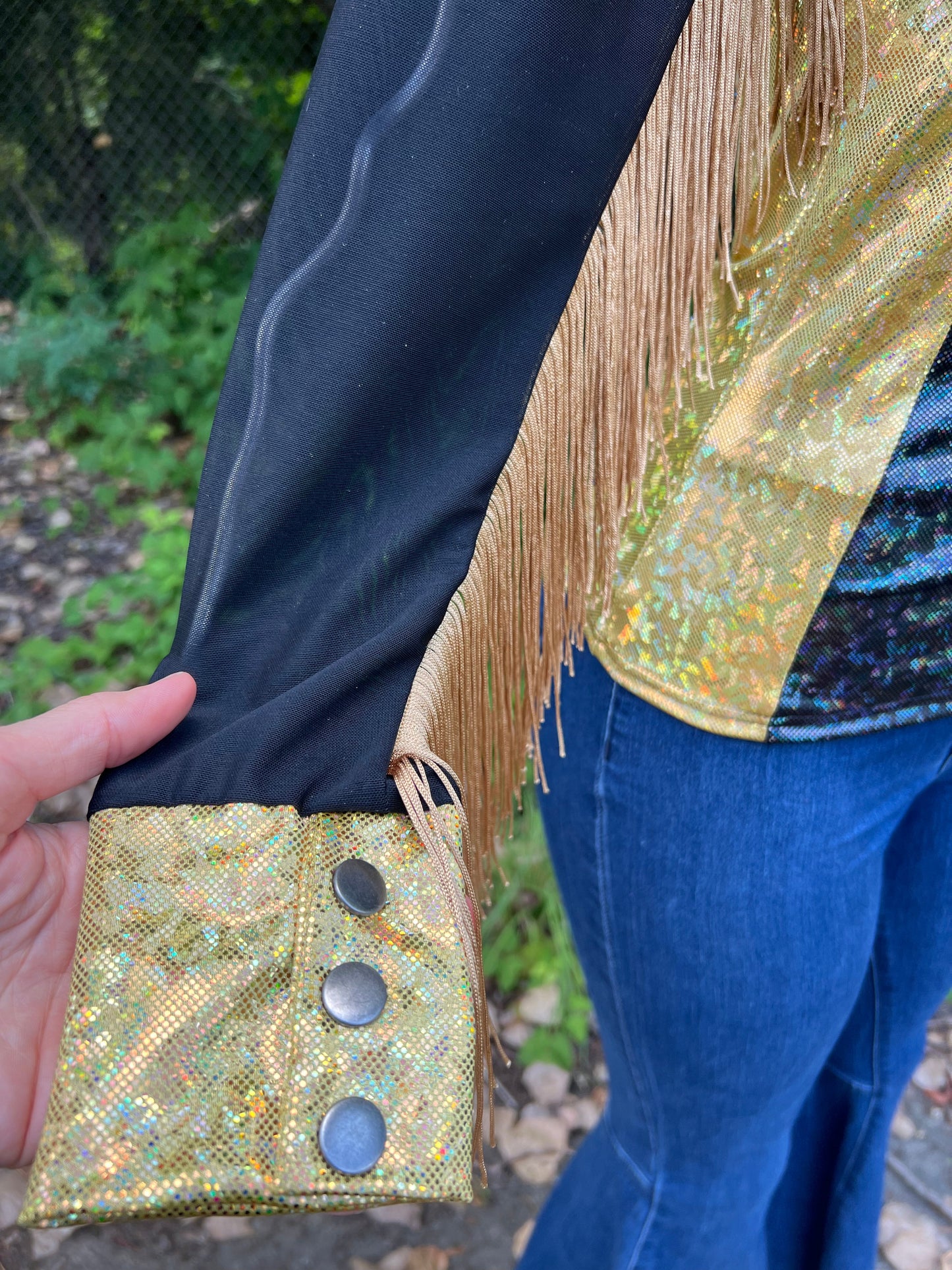 Gold and Black Kaleidoscope Mesh Sleeve Rodeo Shirt Rodeo Shirt Riverside Rodeo Shirts