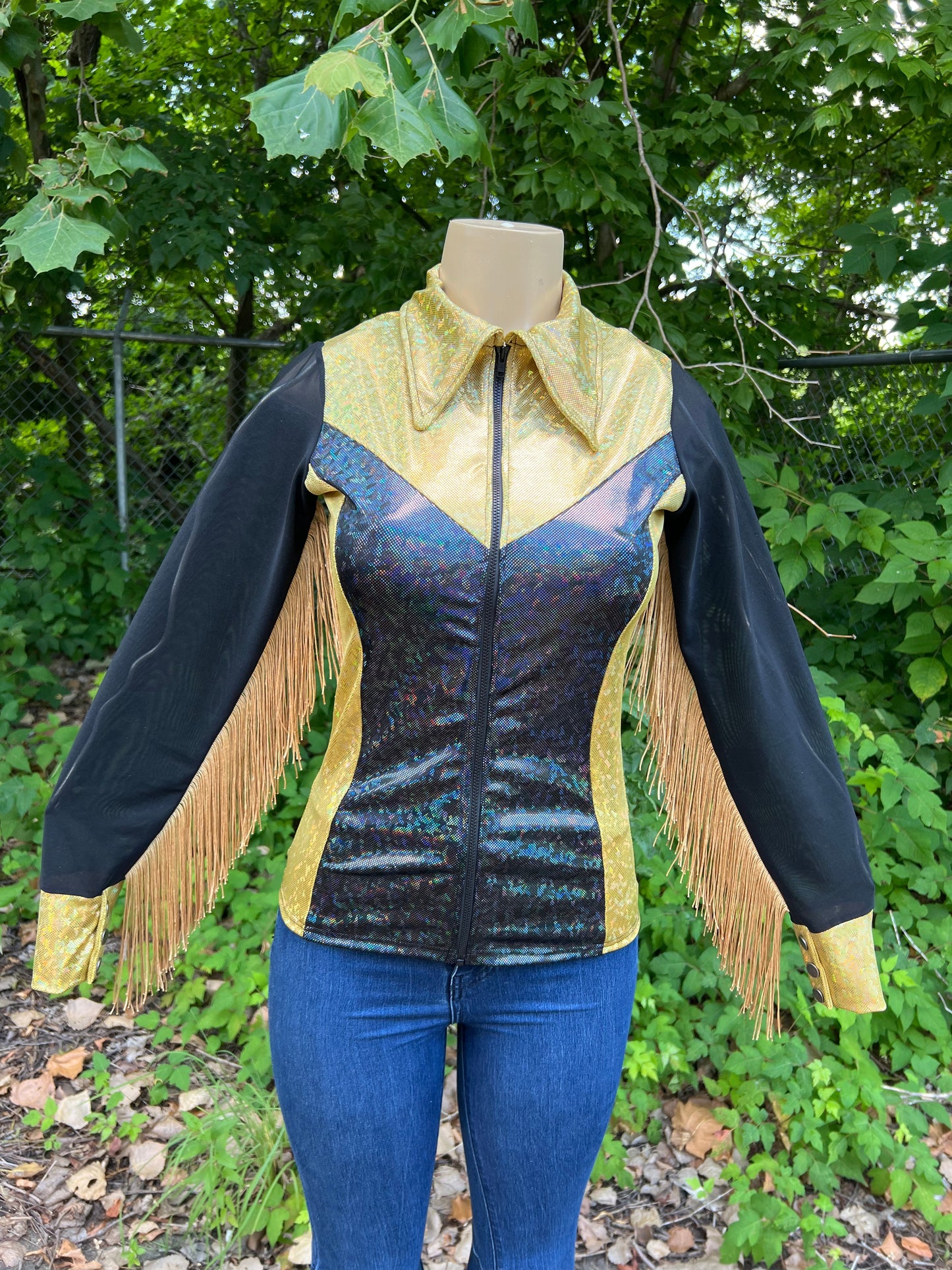 Gold and Black Kaleidoscope Mesh Sleeve Rodeo Shirt Rodeo Shirt Riverside Rodeo Shirts