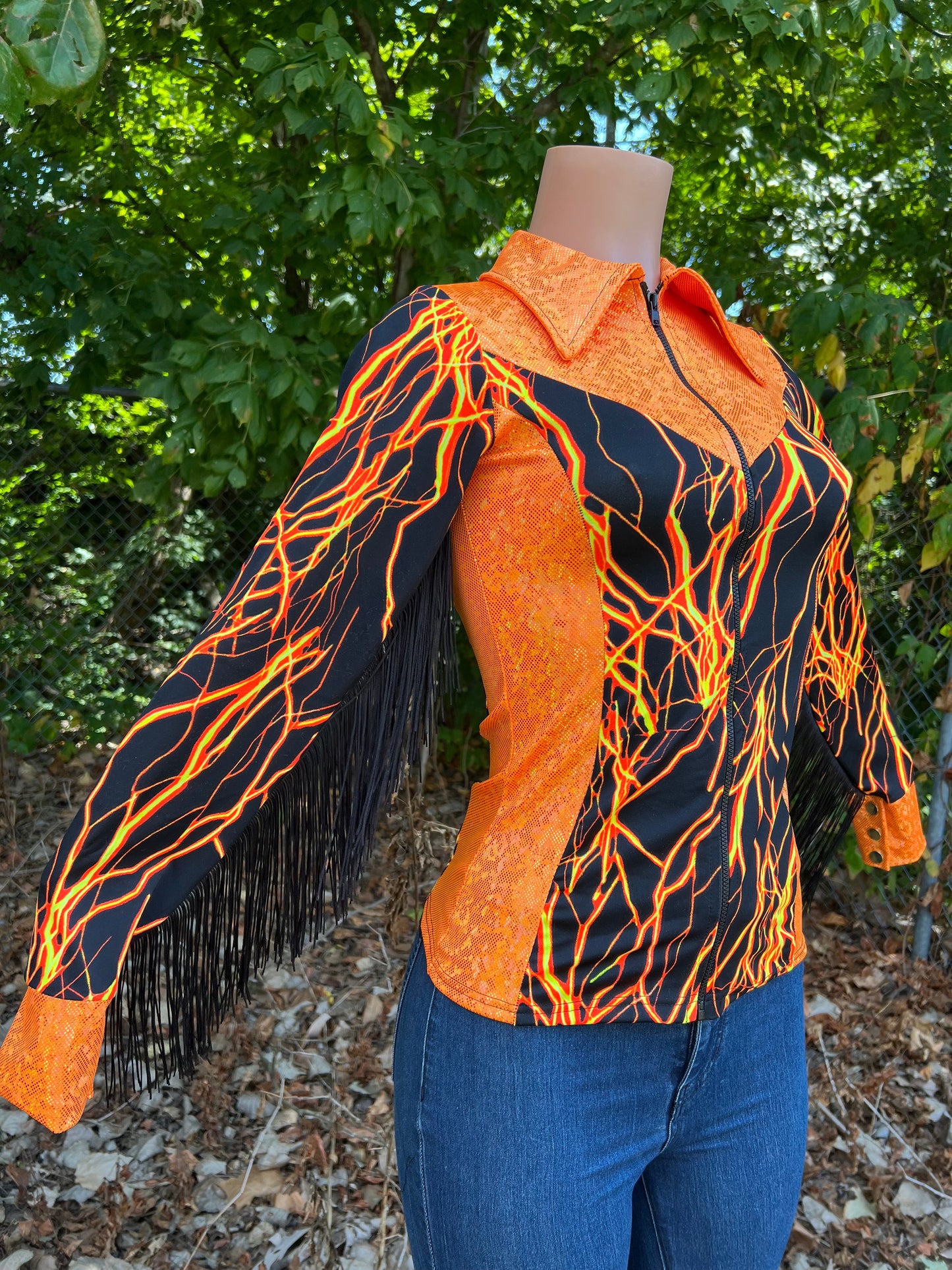 Neon Orange Lightning Rodeo Shirt - Riverside Rodeo Shirts