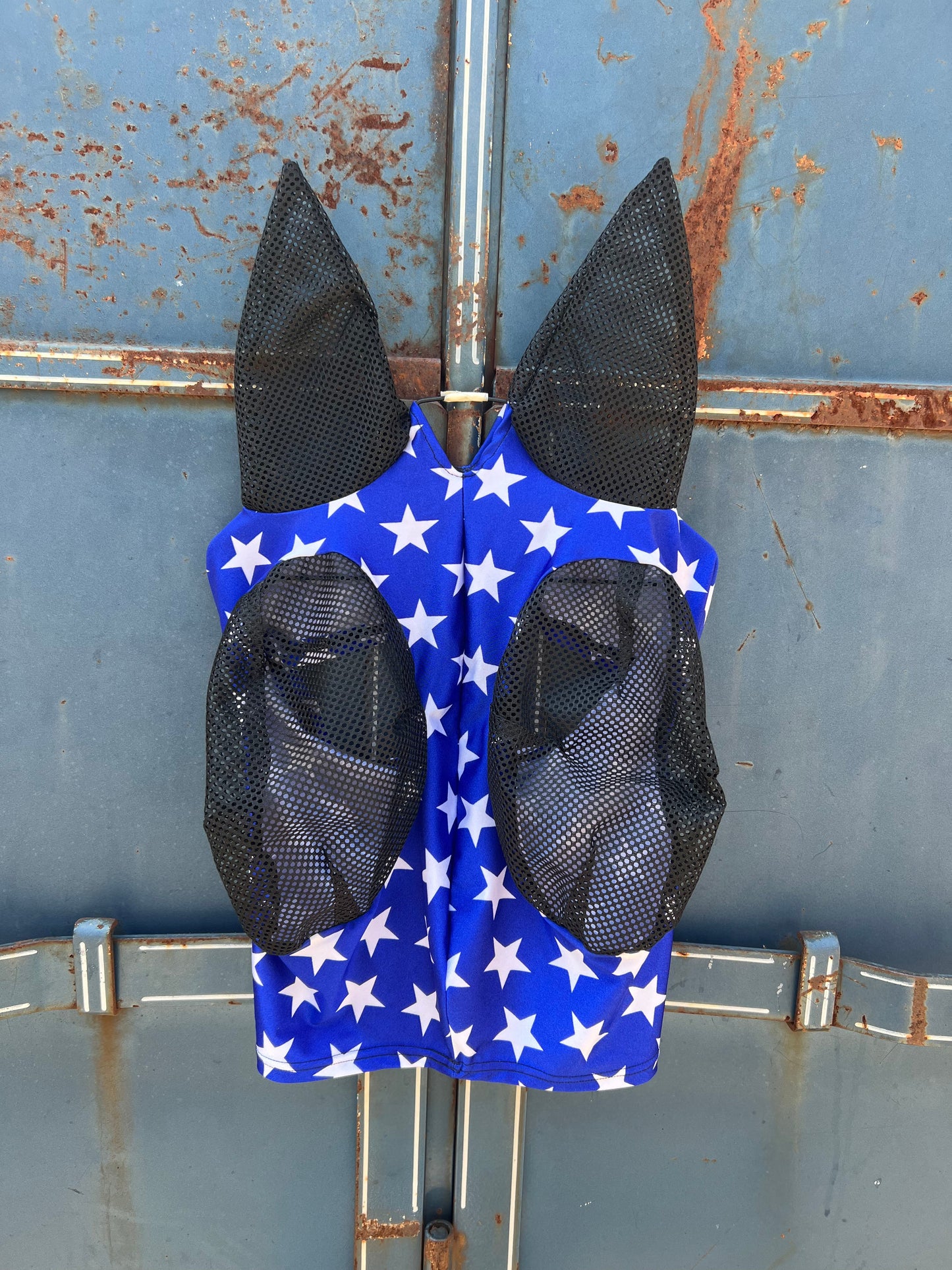 Blue and White Stars Fly Mask Fly Bonnet Riverside Rodeo Shirts